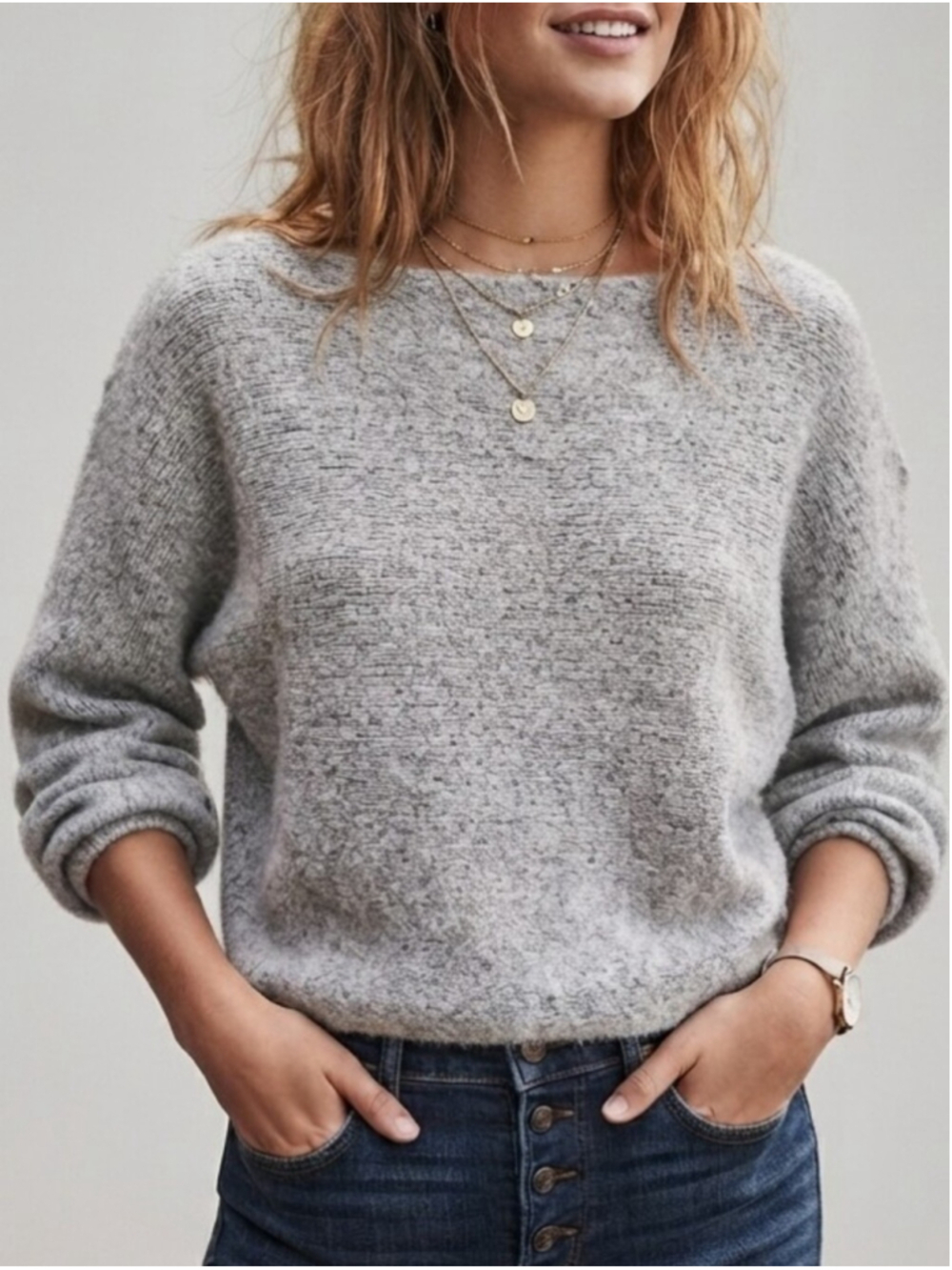 Abercrombie & Fitch Cotton Sweater Heathered Grey Sz S-M Comfy Boxy Oversized